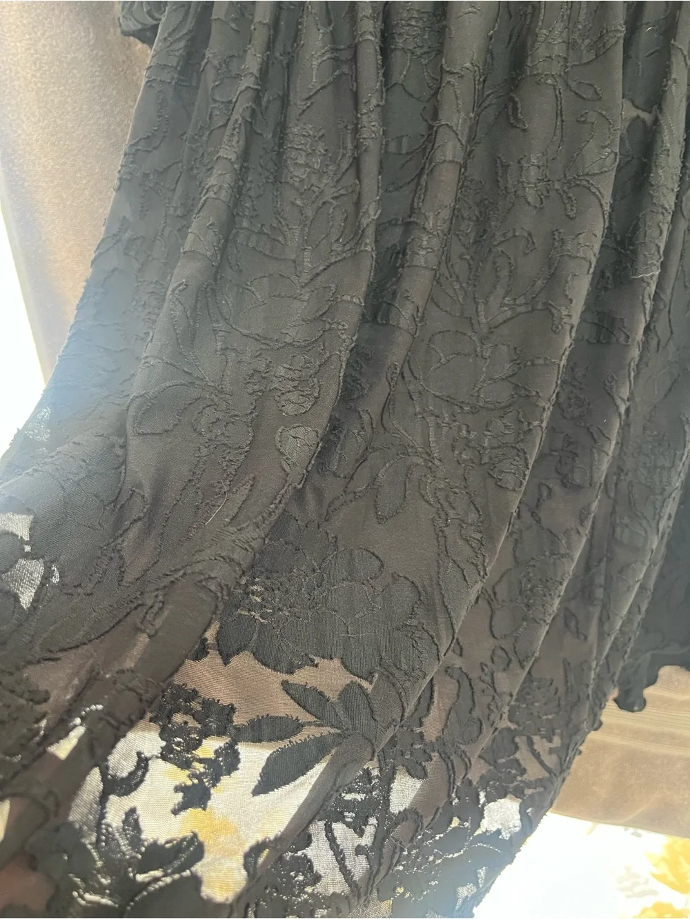 Free People Black Lace Square-Neck Puff Sleeve Tunic